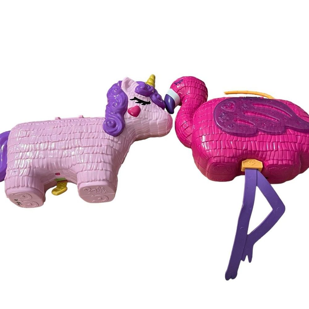 2 Polly Pocket Micro Playsets Flamingo Party Playset & Unicorn Party Playset Not